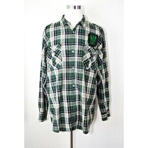 ABLANCHE Casual Shirt Button Up Green White Black Plaid Eagle Applique 4XL